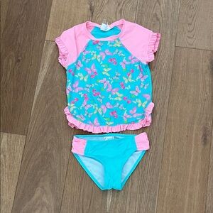 Butterfly Print Kids Rashguard Set - Pink & Blue